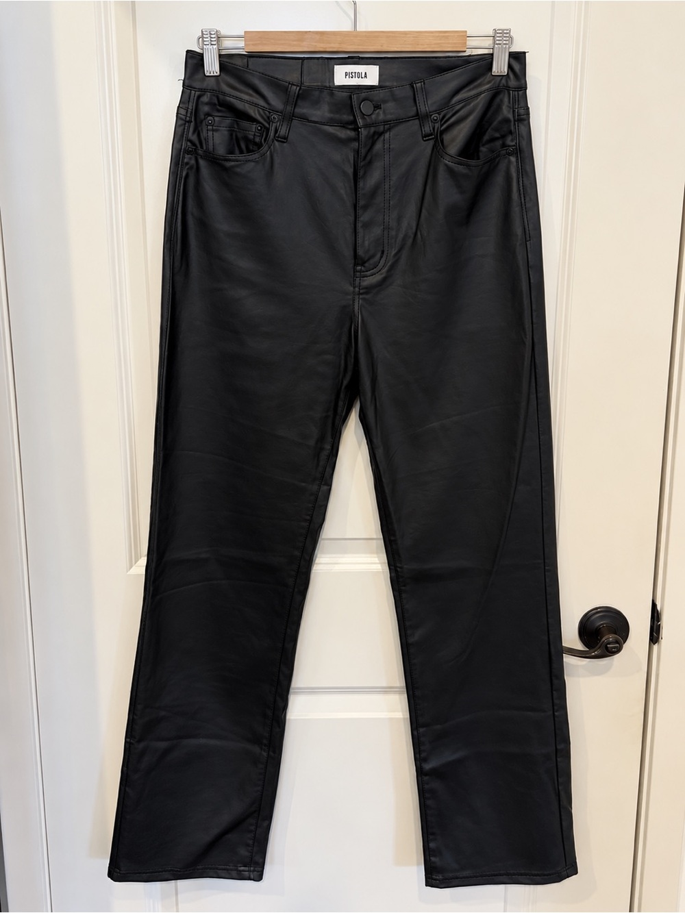 Pistola Cassie Faux Leather High Rise Straight Leg Pants Black Size 28
